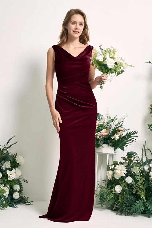 Mermaid Trumpet Velvet Straps Floor-Length Sleeveless Bridesmaid Dress for Wedding Party