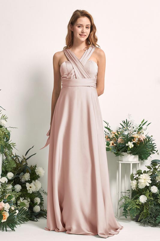 A‑Linien Satin Halter bodenlanges Kurzarm Brautjungfernkleid für Hochzeiten