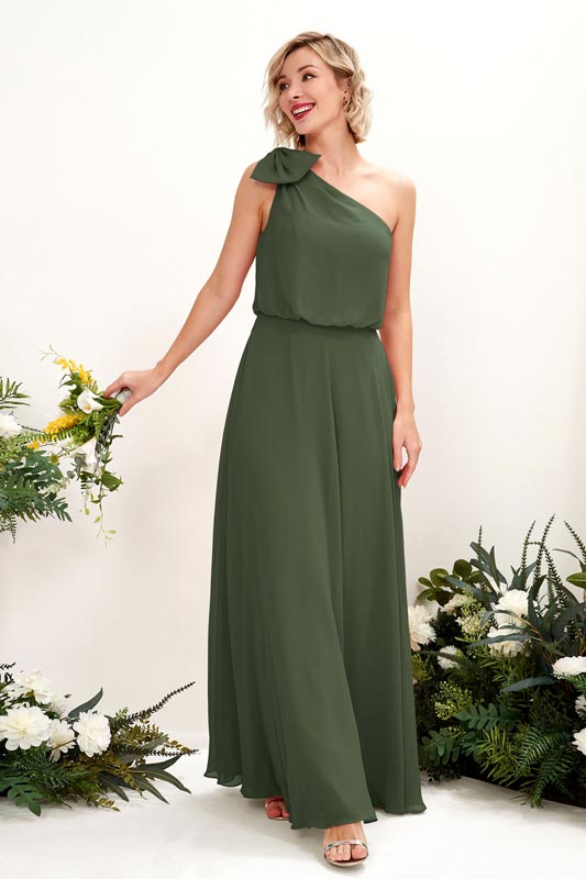 A-Line Chiffon One-Shoulder Sleeveless Floor-Length Bridesmaid Dress for Wedding Party