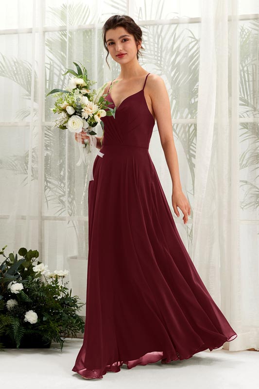Chiffon Spaghetti Straps Sleeveless Floor-Length Bridesmaid Dress for Wedding Party