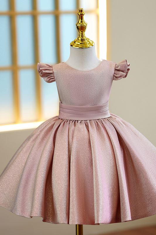 Prinzessin Runden Wadenlang Satin Blumenmädchenkleider Rosa