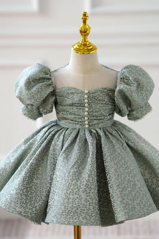 Sweetheart Tea Length Satin Flower Girl Dress in Green