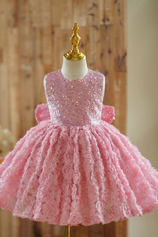Принцесса Round Длина по Щиколотку Lace Детские Платья in Розовый