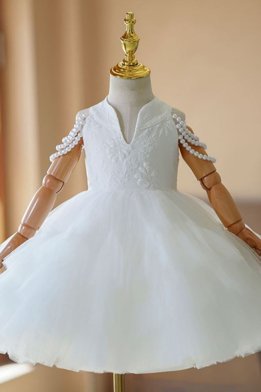 Princesa Hasta la Tibia Satin vestidos para chica de flor in Blanco